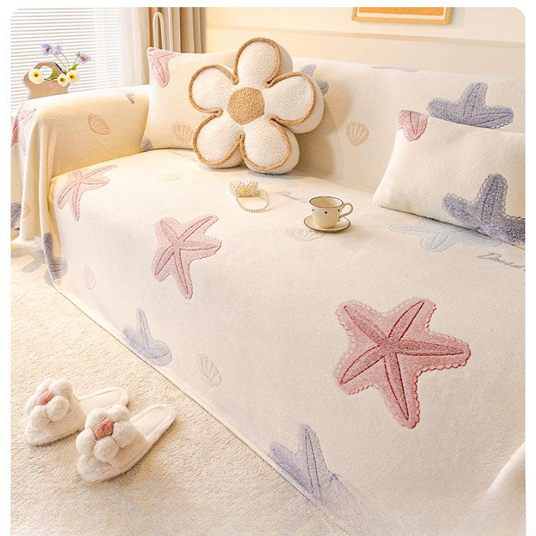 Cute Cartoon Sofa Cover Towel Autumn and Winter Thickening Milk Fiber Anti-Scratching Sofa Cushion All-Inclusive Sofa Cover Dust Cover