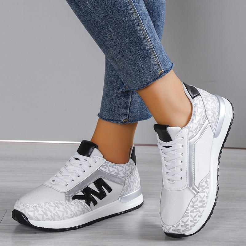 Plus Size Women's Shoes 2025 Spring/Fall Women's Patchwork Lace-Up Leather Casual Sneakers Flats