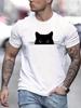 Men's Summer 100% Pure Cotton Fashionable Casual Loose Cat Print Sports Round Neck Short Sleeved T-shirt Top