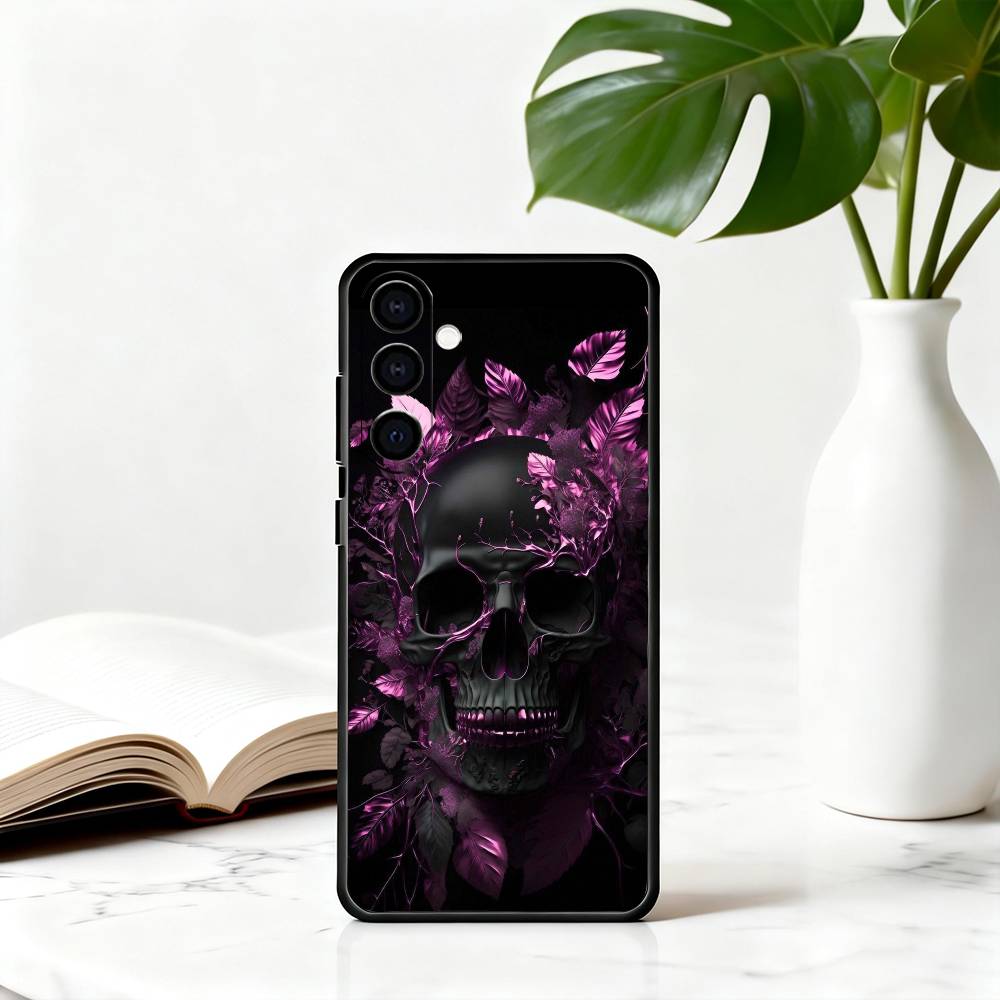 Purple red Silver S-Skull Phone Case For Samsung Galaxy A73,A72,A71,A70,A53,A52,A51,Soft Silicone Black Cover