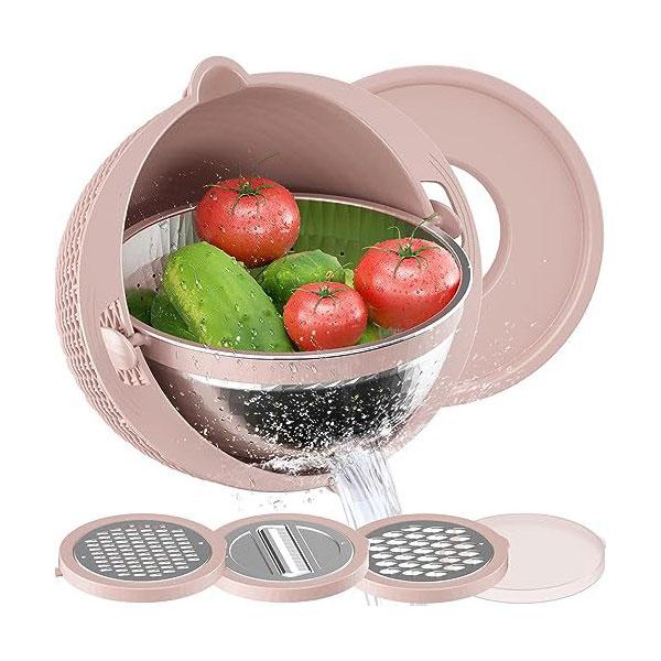

4-1 Colander with Lid Set Rotatable Strainer with Bowl Pasta Strainer with Upgraded Graters Strainer & Colanders Kitchen Gadgets рожевий