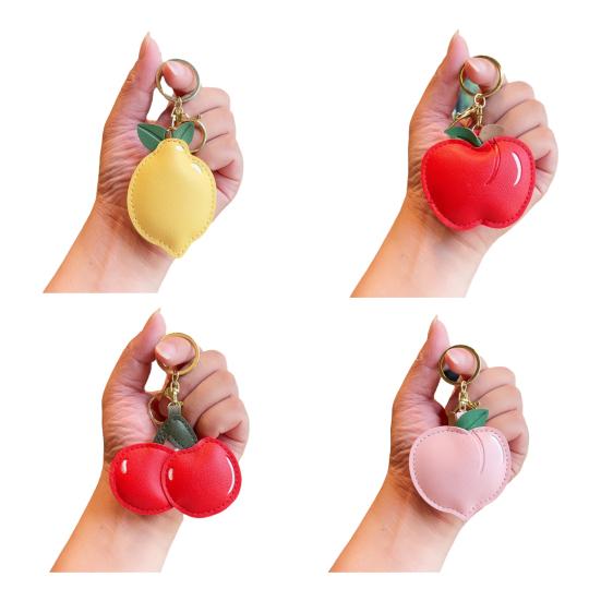 Keychain Pendant Peach-Shaped Card Holder Faux Leather Access Card Case Simulated Fruit Keychain Decorative Valentine Day
