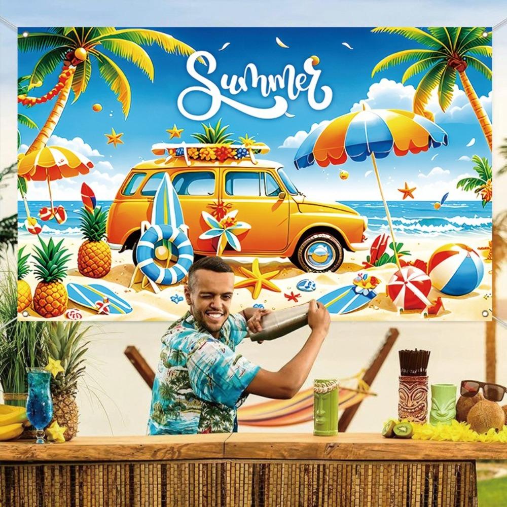 

Colorful Print Hawaiian Photography Background Seaside Backdrop Photo Booth синій