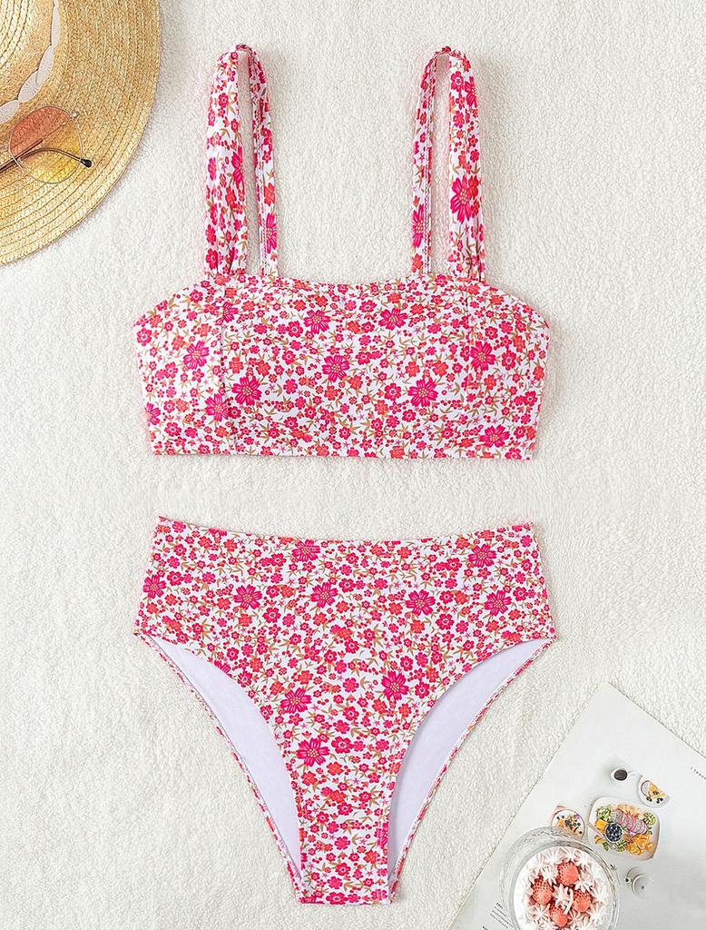 Women's Swimsuit Small Floral Sexy Backless High Waist Bikini Beachwear Bathing Suits