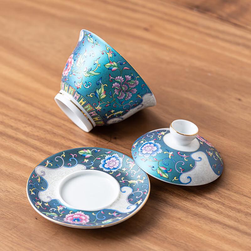 Chinese Palace Style Enamel Ceramic Sancai Gaiwan