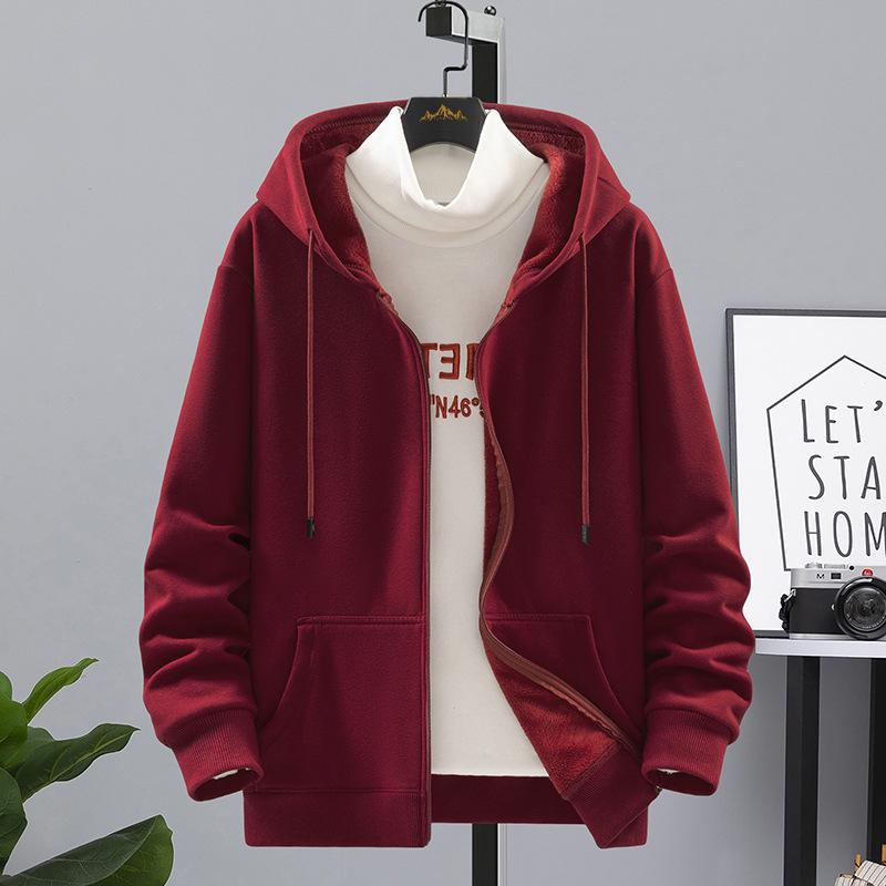 Plus Size Men s Fleece-lined Hooded Cardigan Jacket - Casual Zipper Hoodie for Autumn/Winter L, 110-130 lbs