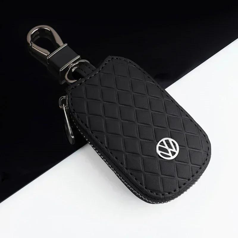 

For VW 2025 Hot Leather Car Logo Key Protective Bag for Volkswagen Passat Santana Touareg Tiguan Golf Bora Lavida Jetta Beetle S чёрный