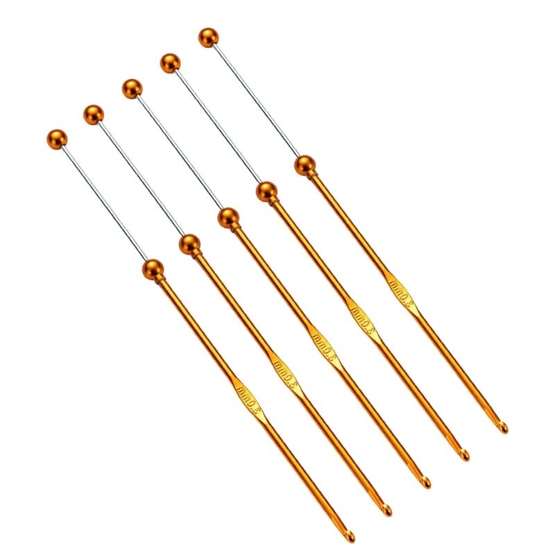5 Pcs Beads Crochet Hook Set Metal Crochet Needle Handmade Knitting Needle Handmade Crochet Needle for Craft Project