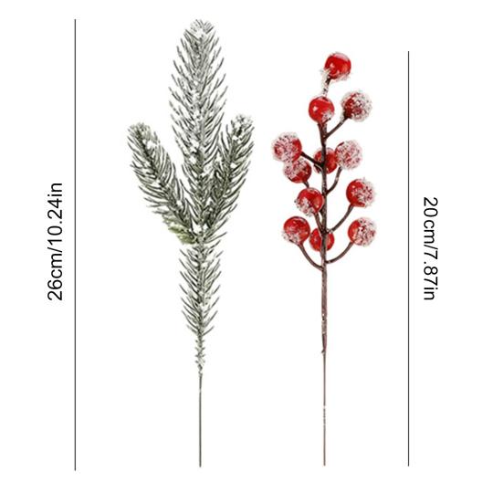 Yousheng 18 Stück Künstliche Verschneite Norfolkkiefer Zweige Rote Beeren Picks Künstlicher Zedernzweig Weihnachts-Stechpalmenbeeren Zweig DIY Vasenfüller Feiertagsdekoration