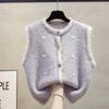 Cardigan Round Neck Knitted Vest Women Autumn Loose Outerwear Horse Clip Sweater Internet Celebrity