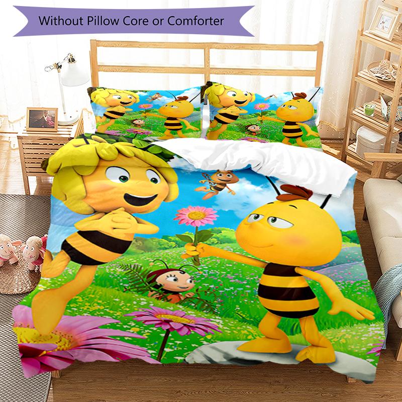 3pcs Maya the Bee Bedding Set Duvet Cover Closure Includes 1 Duvet Cover & 2 Pillowcases, Soft and Comfortable for All Seasons.
