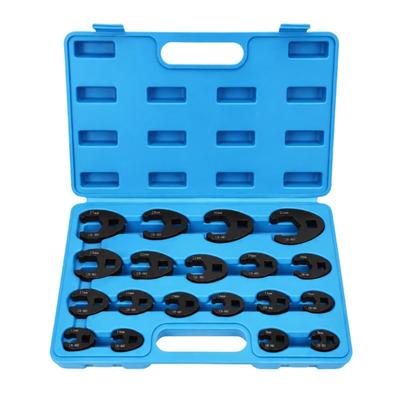 19-Piece Crowfoot Wrench Heads Set with Steel Open-End Heads, Square Drive Openings, and Molded Storage Case for Manual Nut and Bolt Tasks