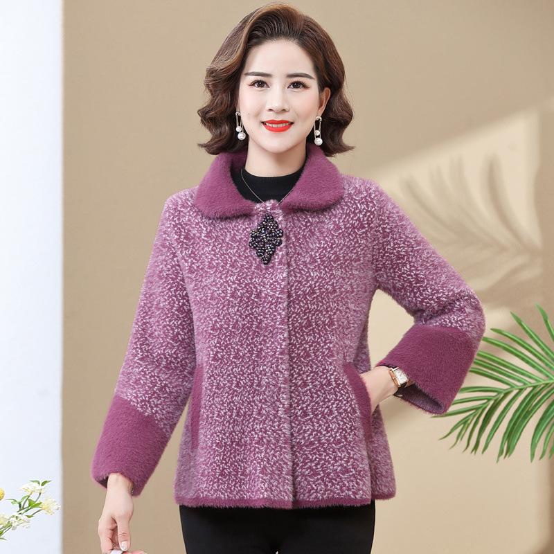 

Женское пальто для мам, осенне-зимняя куртка из норки, свободное пальто среднего возраста XXXXXL фиолетовый