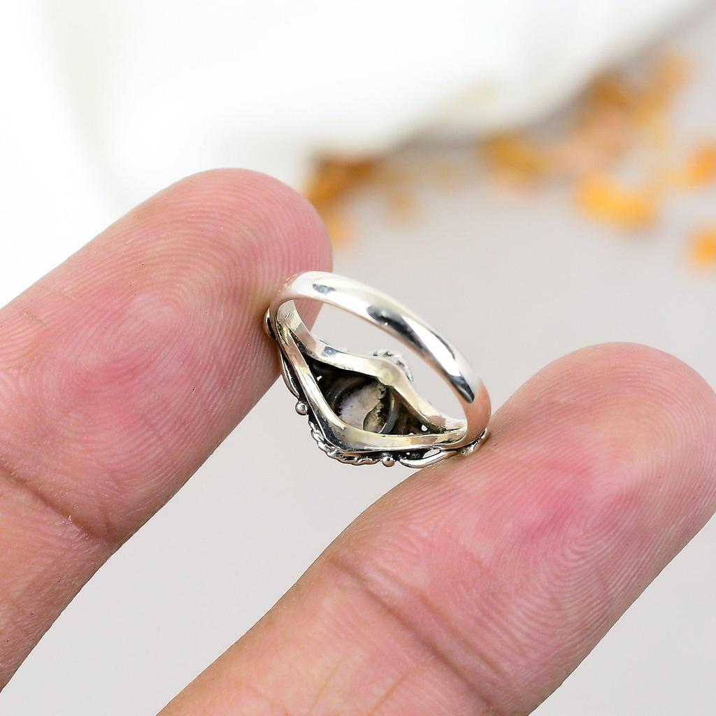 925 Sterling Silver Rainbow Moonstone Pear Shape Gemstone Ring For Women