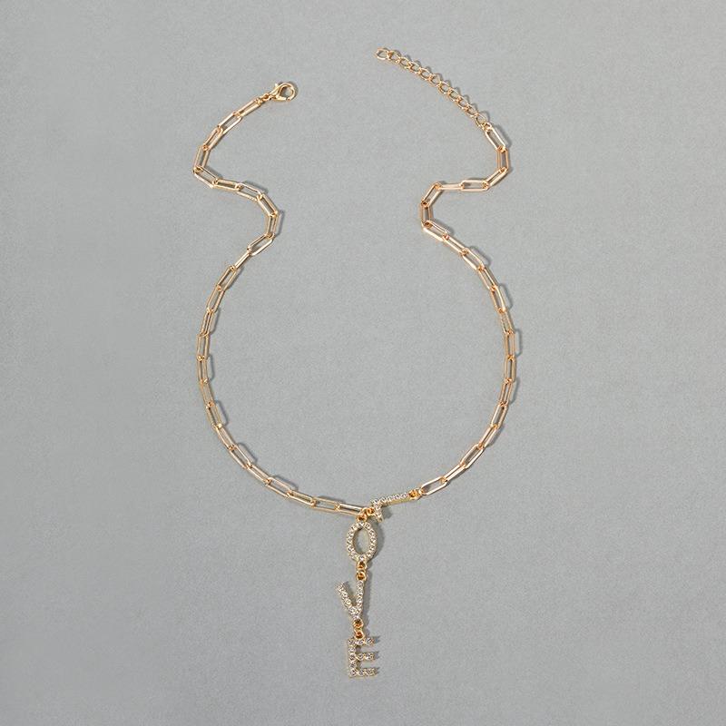 Jewelry Source Letter Diamond Clavicle Chain Niche Design Congenial Gold Necklace Versatile Women