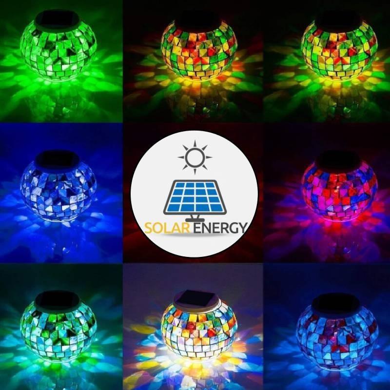 Changing Color Solar Glass Mosaic Sphere Led Garden Light Lanterns Gift Rainbow