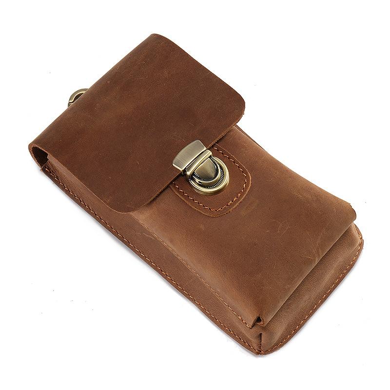 Genuine Leather Men's Bag, Retro Crazy Horse Leather Phone Bag, Vertical Cigarette Bag, Top Layer Cowhide Pants, Waist Small Hanging Bag