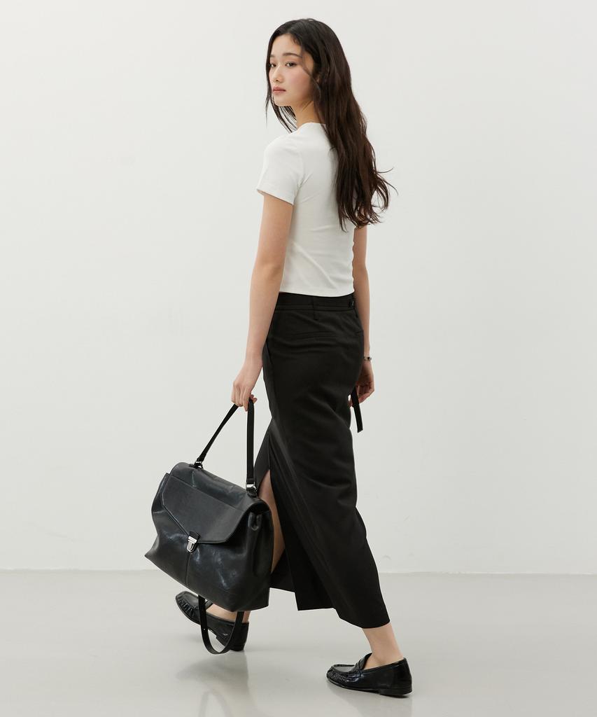 CITYBREEZE Strap Tailored Long Skirt_Black