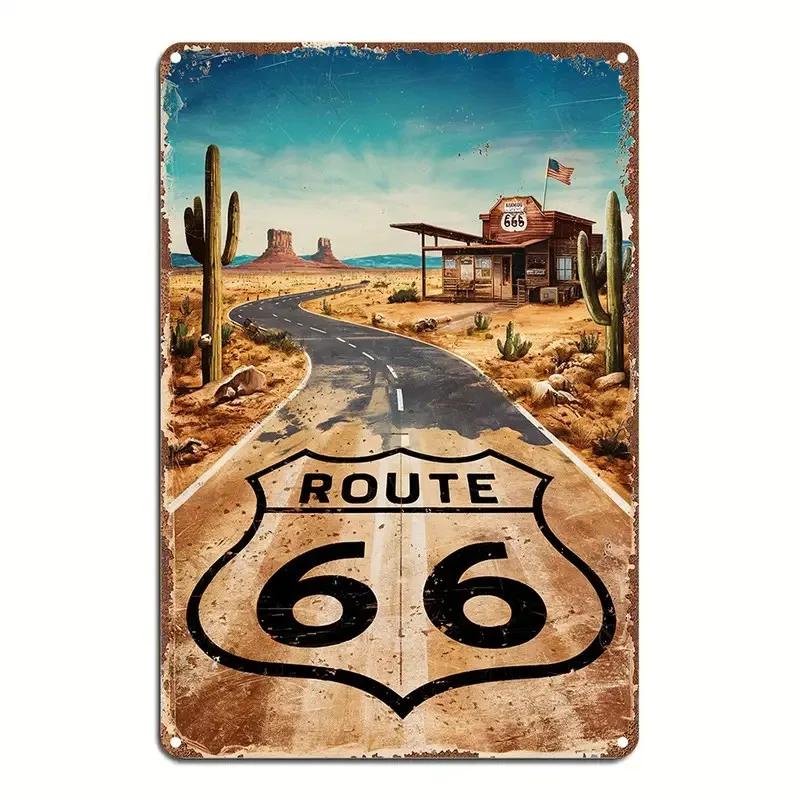High Definition Tin Sign Vintage Route 66 Retro Metal Wall Art Decor Set for Man Cave Garage Bar Pub Auto Enthusiast Room