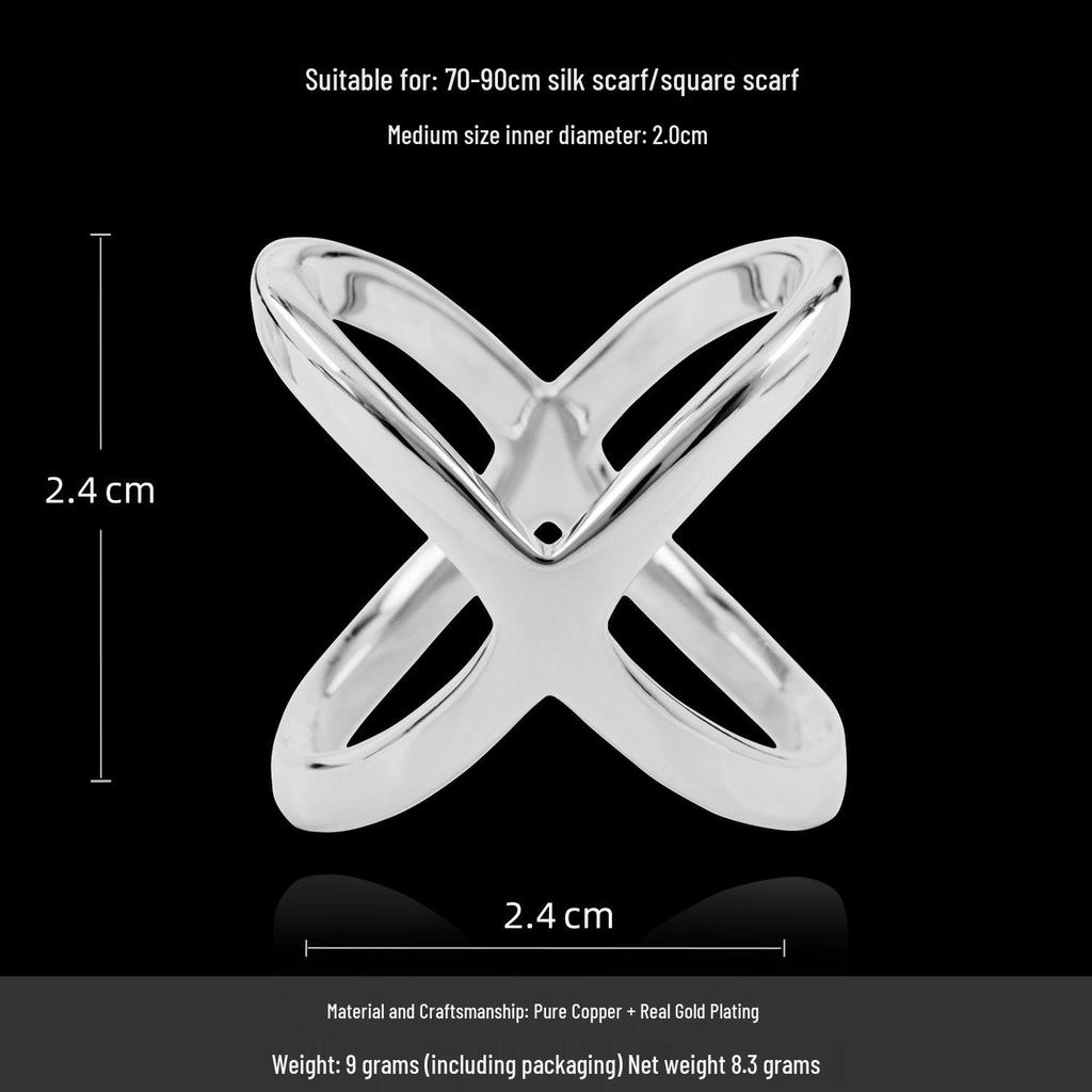 High-End Dual-Use Copper X-Shaped Silk Scarf Ring for Women