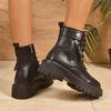 Black Pu Leather Motorcycle Boots Women  Fashion Lace Up Platform Ankle Boots Woman Plus Size 42 Zipper Gothic Shoes Female
