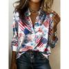 Vintage Contrast Stripe Satin Long Sleeve Shirt Loose Fit Casual Workwear Blouse Women
