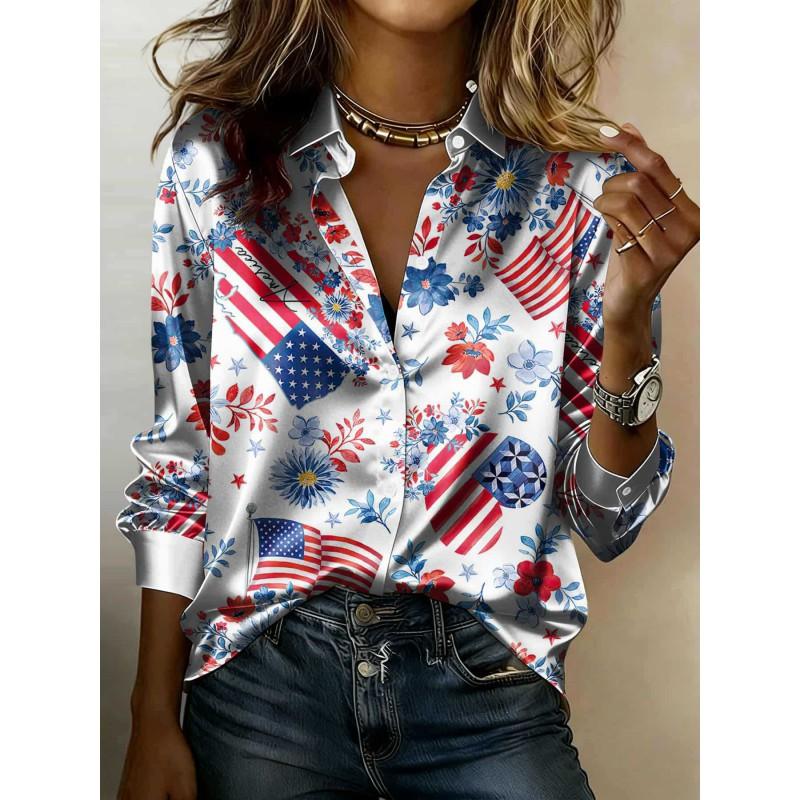 Vintage Contrast Stripe Satin Long Sleeve Shirt Loose Fit Casual Workwear Blouse Women