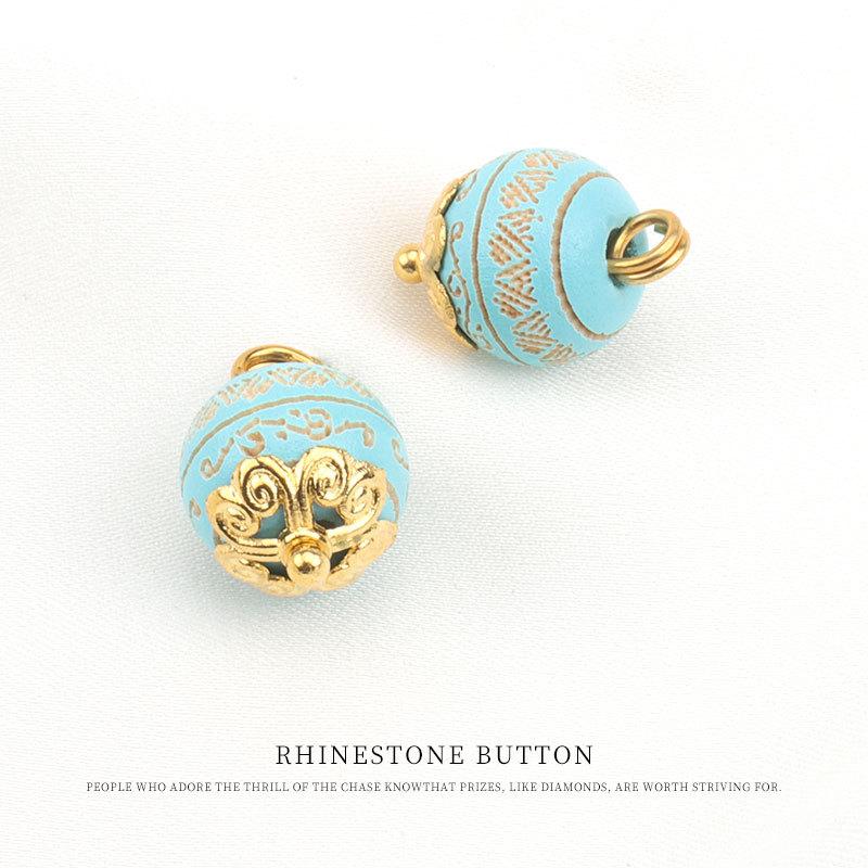 

10Pcs Vintage Gold Flower Wooden Bead Button Knitted Sweater Cheongsam Hanfu Women s Clothing Sewing Accessories Craft Buttons синій