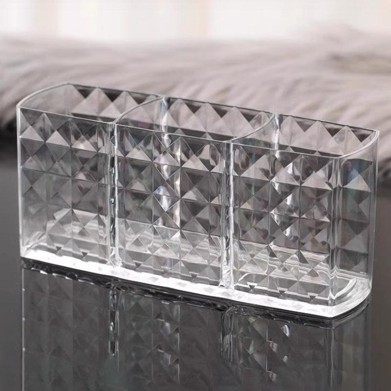 Transparent Acrylic Cosmetic Organizer - 3-Tier Makeup Brush & Lipstick Storage Box with No Lid for Bathroom & Makeup Desk