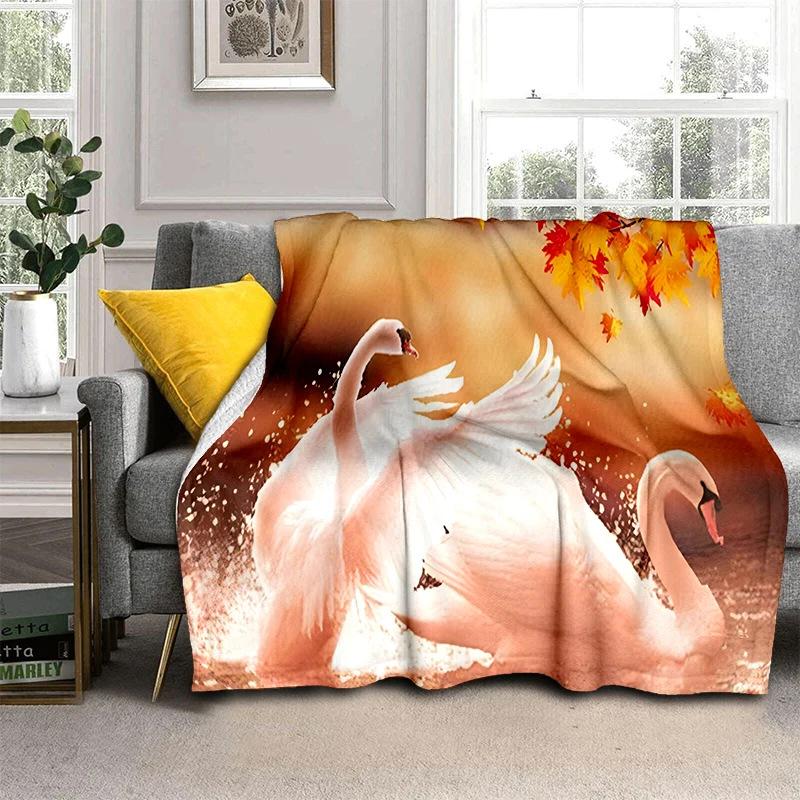 Romantic Swan Themed Blanket Couple Soft Flannel Blanket Holiday Gifts Air Travel Blanket
