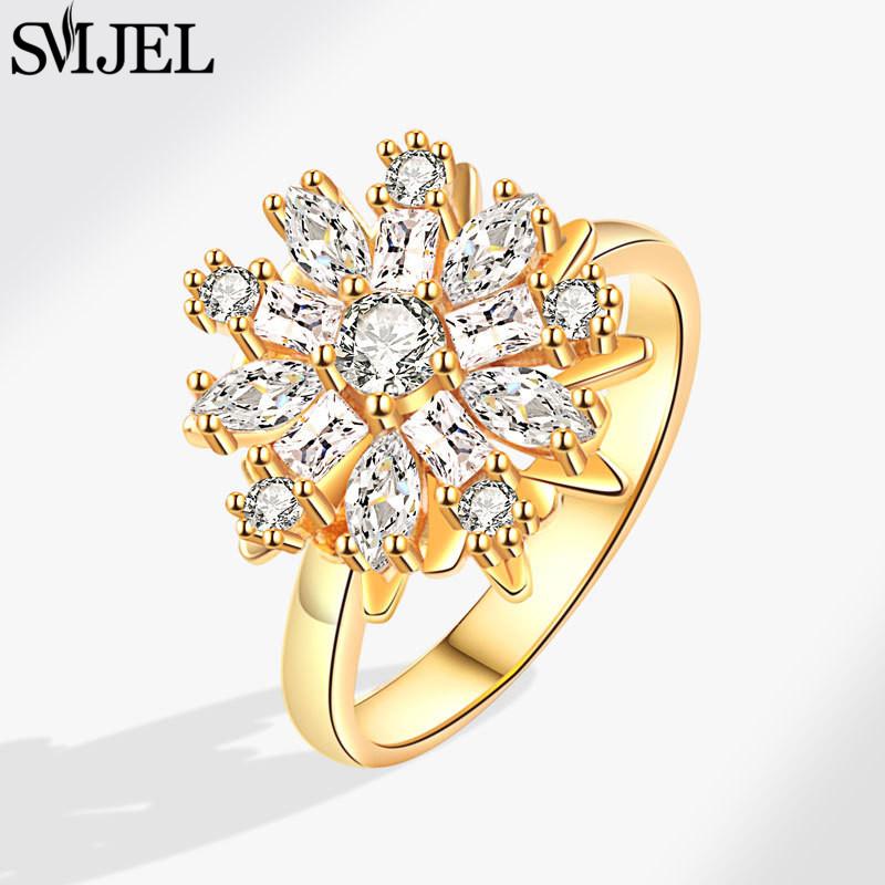 SMJEL Luxury Crystal Anxiety Relief Spinning Fidget Rings for Women Cute Sakura Daisy Rose Flower Rotating Ring Anti Stress Gift
