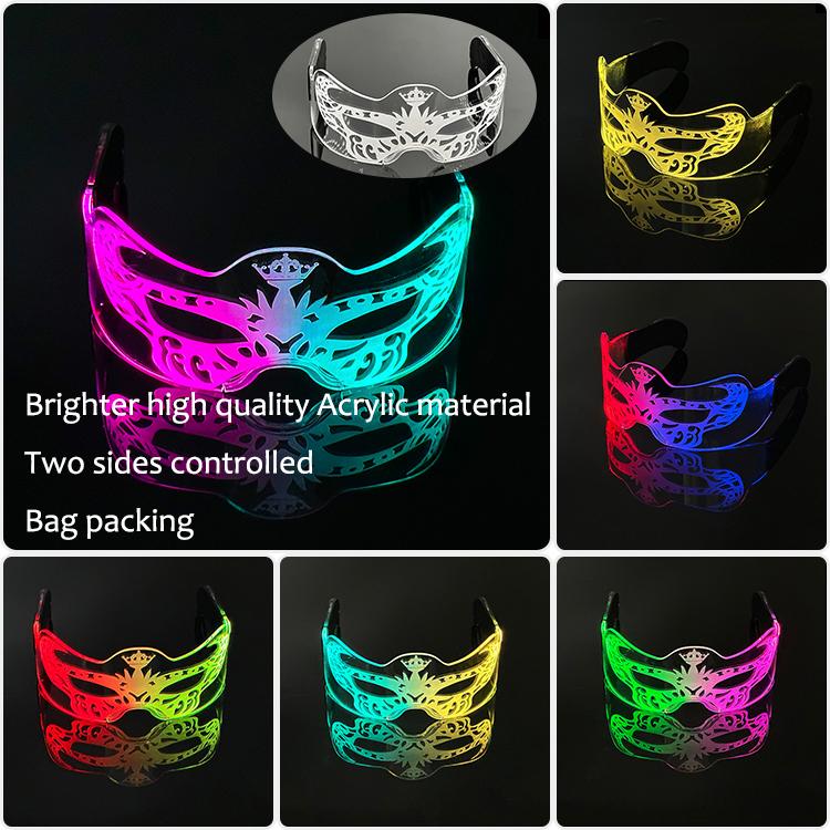 New Acrylic Luminous Glowing Cyberpunk Glasses LED Light Up Halloween Party Glasses Bar Club Props Neon Glasses Supplies
