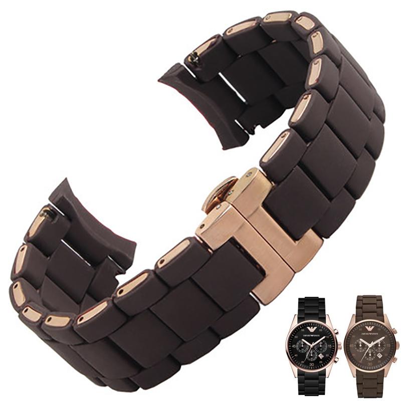 Silicone Stainless Steel Watchband for AR5905 AR5920 AR5890 AR5891 AR5889 Watch Strap 20mm 23mm Black Brown Men Women Bracelet