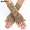 Botvotee Pink Y2k Accessories Sleeves for Women Arm Warmers Winter Knit Fingerless Gloves Cute Arm Guard Half Finger Black Red