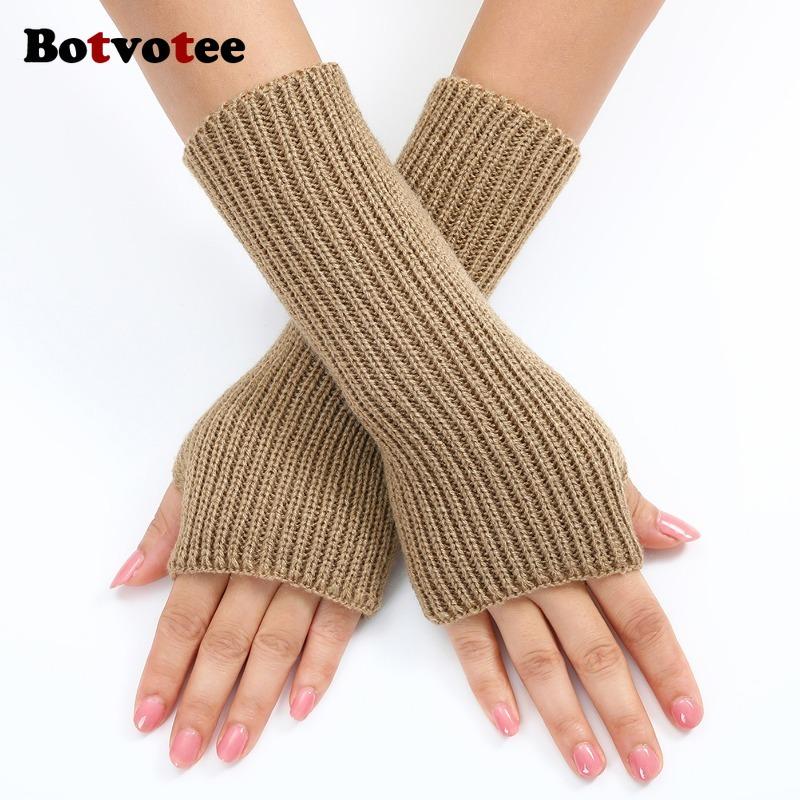 Botvotee Pink Y2k Accessories Sleeves for Women Arm Warmers Winter Knit Fingerless Gloves Cute Arm Guard Half Finger Black Red