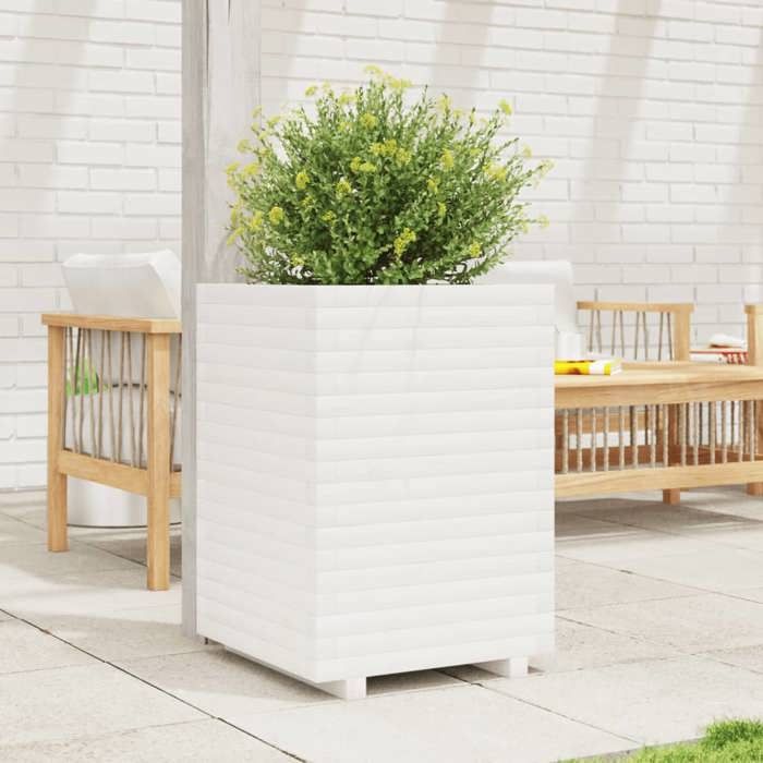 VidaXL Jardinière blanc 50x50x72 cm bois de pin massif, jardinière d'extérieur, bac à fleurs, bac à tomates, jardinière de 3282610