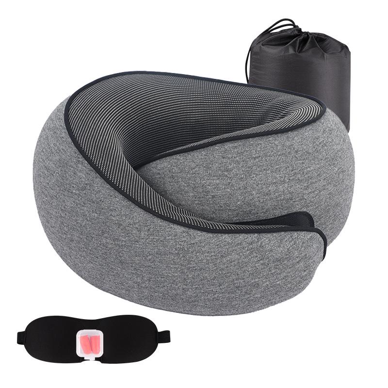 U-Shaped Memory Foam Travel Neck Pillow - No Head Tilt Support for Airplane and Office Use