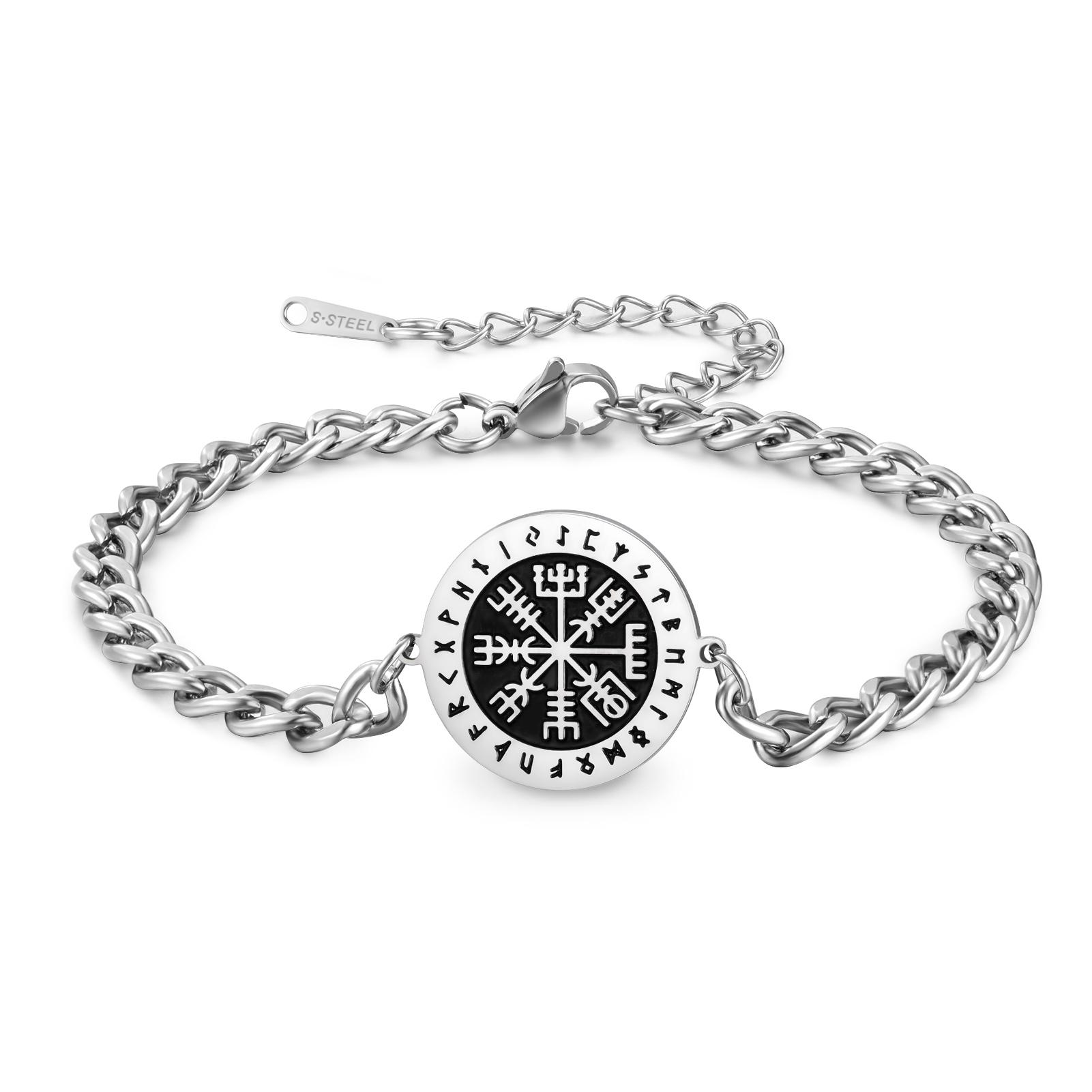 Dawapara Norse Mythology Yggdrasil Tree of Life Bracelet Runes Trinity Knot Cuban Chain Men Bracelet Stainless Steel Jewelry