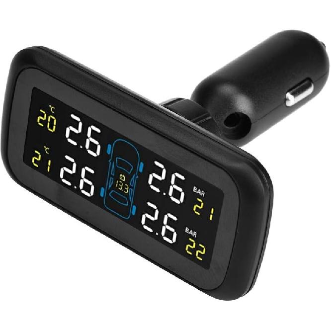 Tire Pressure Monitoring System, Car TPMS Tyre Pressure Monitoring System LCD Cigarette Lighter USB 4 Internal Sensor Tire pressure monitoring system