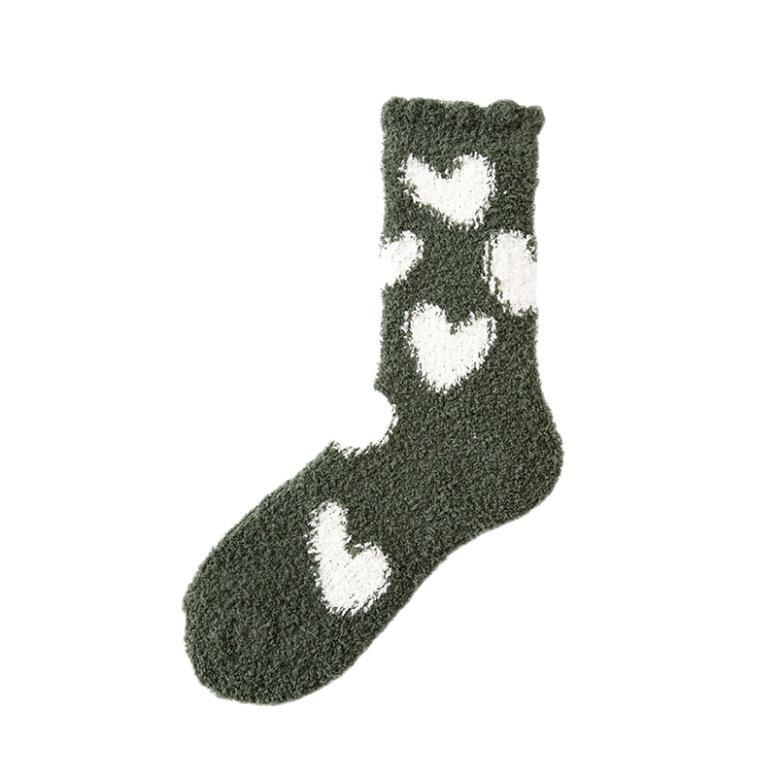 Winter Verdickte Korallenwolle Warme Mittelrohrsocken Herz Lieblich Baumwollsocken Schlafsocken Hausbodensocken Damensocken Niedliche Socken