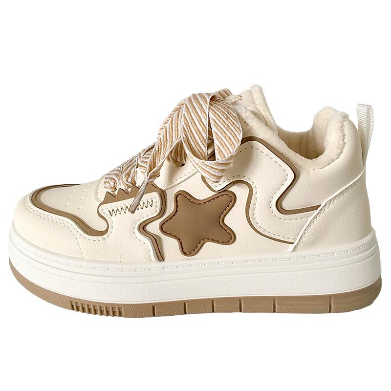 

B506 латексная стелька/платформа бархатные туфли-батон женская обувь маленькие белые туфли обувь на подошве 2024 зимние теплые хлопковые туфли 35 бежевый