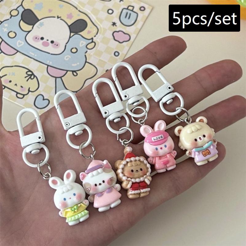 Cute Resin Rabbit Doll Key Chain Animal Cartoon Funny Cat Key Ring Creative Mini Bear Bear Bag Pendant Small Gifts