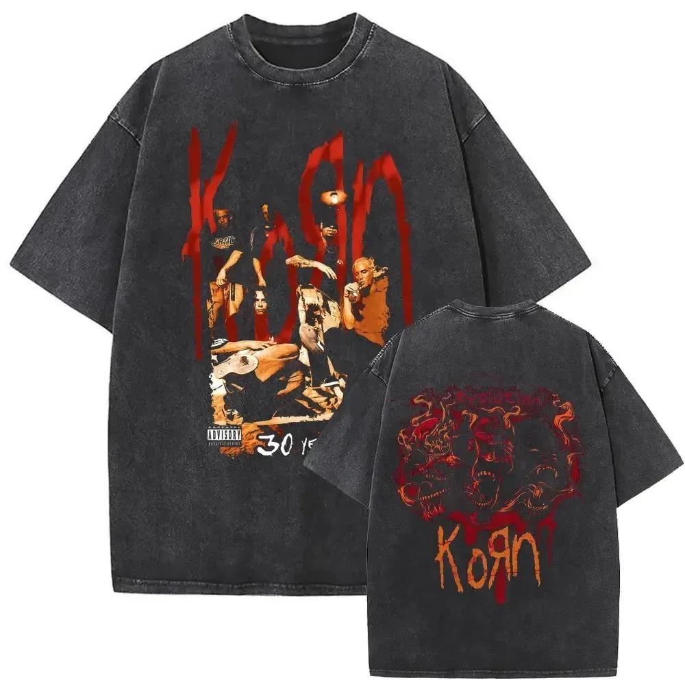 Korn Follow the Leader 1998 Nu Metal Album Graphic Oversized Vintage Washed Streetwear T-Shirt Featuring "Got the Life" & "All In the Family" for Rock