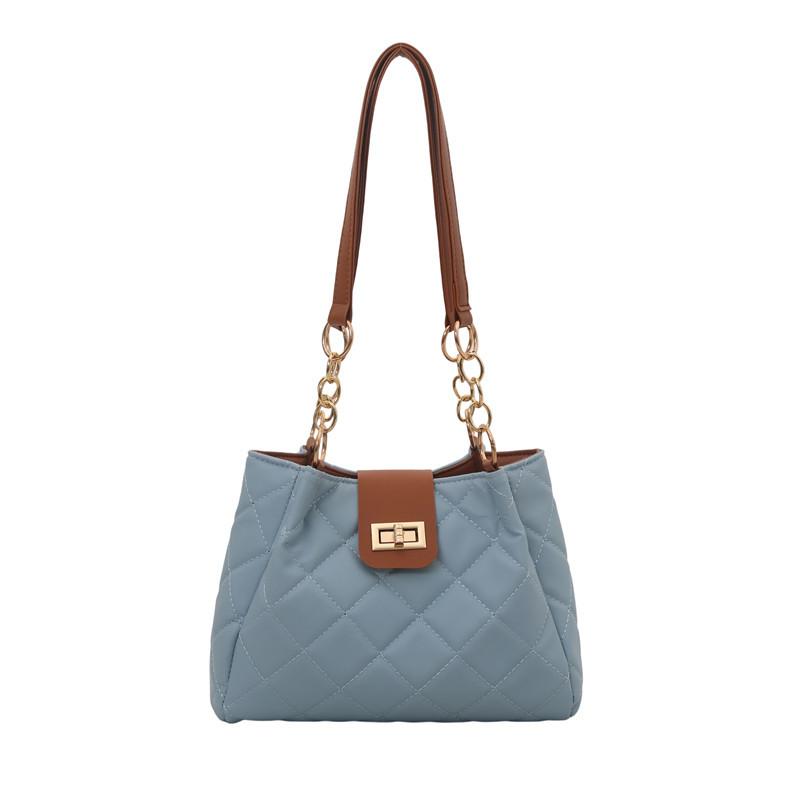

Trendy bag women s new fashion lock diamond shoulder bag summer popular tote bag синій