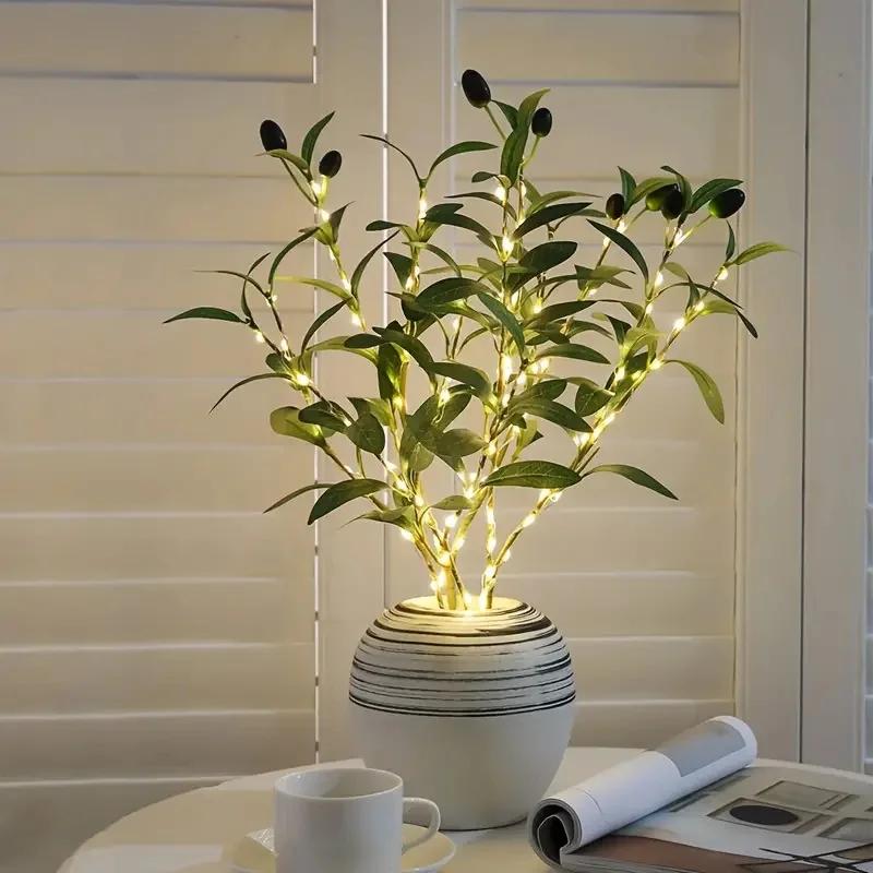 Olive Branch Night Light Battery Powered Simulation Olive Leaf String Light Indoor Decorative Lamp for Room Wedding Vase Decor