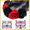 3 Stück Día de los Muertos Kostüm Zuckerschädel Kostüm Blumen Stirnbänder Rosen Temporäre Tätowierte Gesicht Aufkleber für Frauen