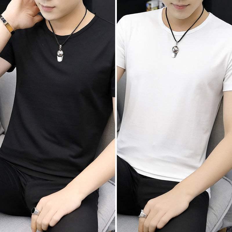 2-pak męskich koszulek z lodowego jedwabiu z dekoltem w serek, z krótkim rękawem, slim fit