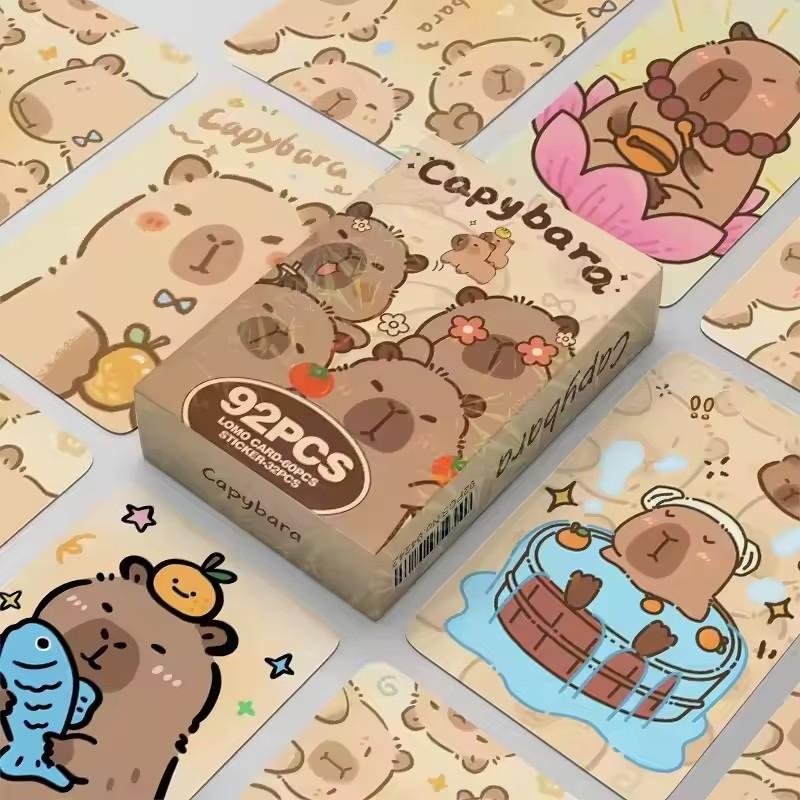 92pcs Anime Capybara Lomo Fun Collection Card Puppet Gate Secret Water Porpoise Cute Strange Cosplay Sticker