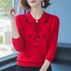 Elegant Mom Autumn Knit Sweater Middle Age Women Turn Down Collar Pullover Versatile Base Layer Top