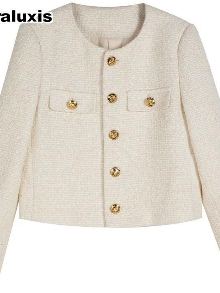 Spring/Autumn New High-End Fashion Round Neck Short Cardigan for Women, Petite French Tweed Elegant Top